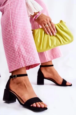 New Boto Damskie Zamszowe Sandały Na Obcasie Czarne Tellis