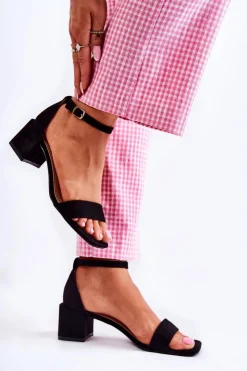 New Boto Damskie Zamszowe Sandały Na Obcasie Czarne Tellis