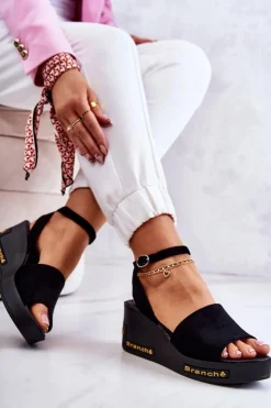 Buty damskie Vinceza Sandały Na Koturnie*Damskie Zamszowe Sandały Na Koturnie Czarne Cortena