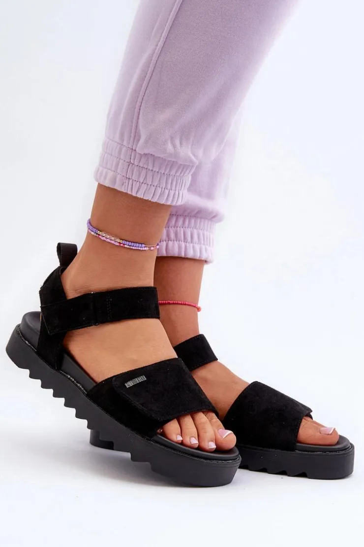 Clearance Big Star Shoes Damskie Zamszowe Sandały Na Platformie Big Star NN274700 Czarne Czarny