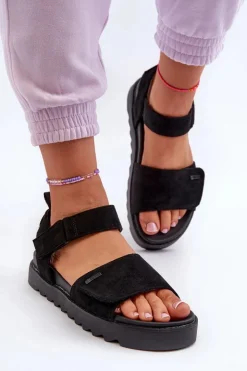 Clearance Big Star Shoes Damskie Zamszowe Sandały Na Platformie Big Star NN274700 Czarne Czarny