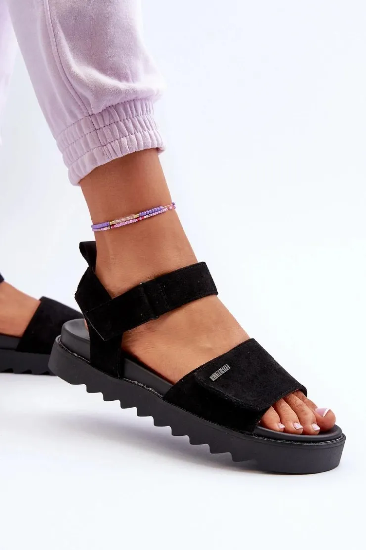 Clearance Big Star Shoes Damskie Zamszowe Sandały Na Platformie Big Star NN274700 Czarne Czarny