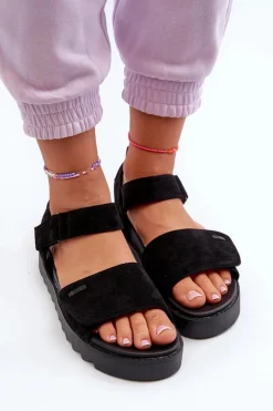 Clearance Big Star Shoes Damskie Zamszowe Sandały Na Platformie Big Star NN274700 Czarne Czarny