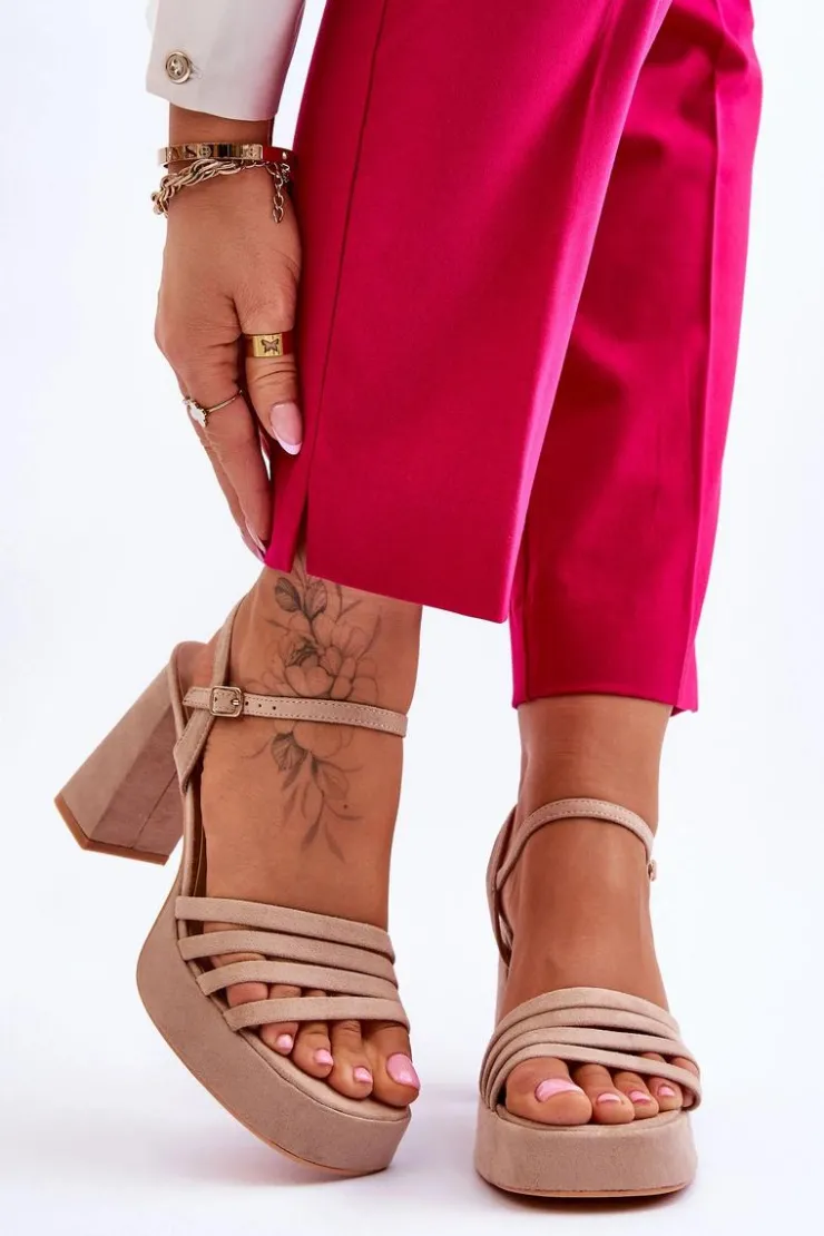 Boto Sandały Na Obcasie*Damskie Zamszowe Sandały Na Obcasie I Platformie Beżowe Verda Beżowy