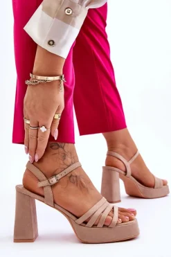 Boto Sandały Na Obcasie*Damskie Zamszowe Sandały Na Obcasie I Platformie Beżowe Verda Beżowy