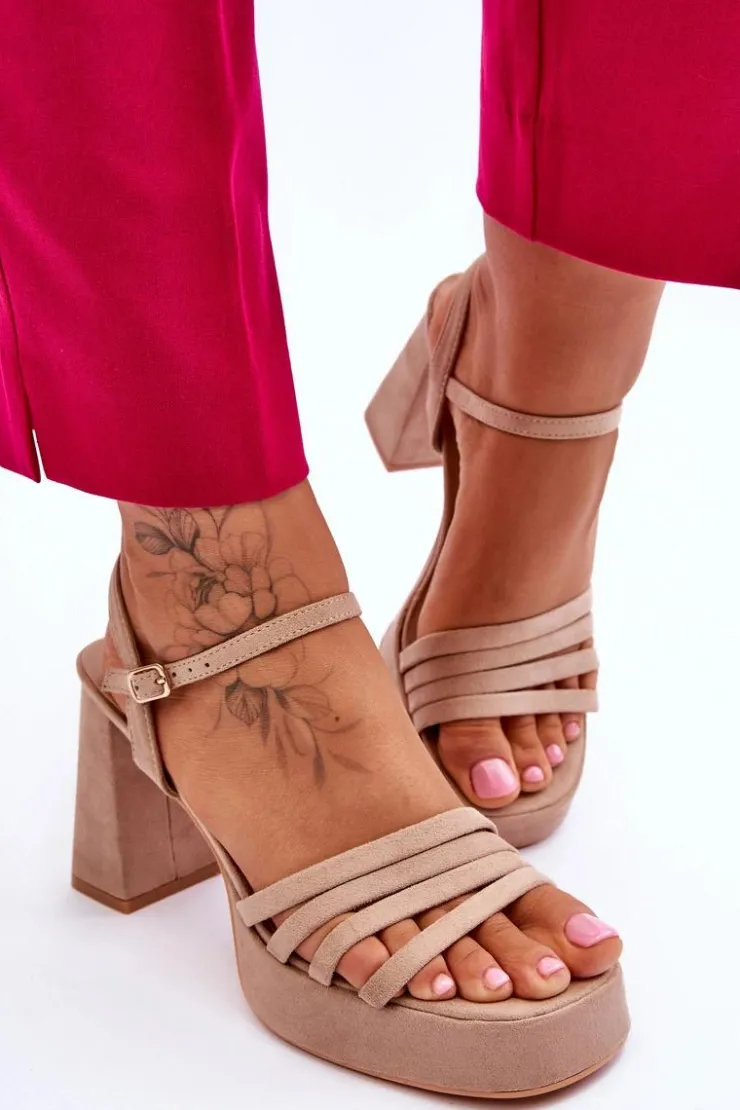 Boto Sandały Na Obcasie*Damskie Zamszowe Sandały Na Obcasie I Platformie Beżowe Verda Beżowy
