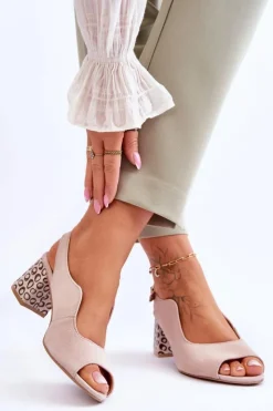 Damskie Maciejka Damskie Zamszowe Sandały Na Słupku 05870-04 Beżowe