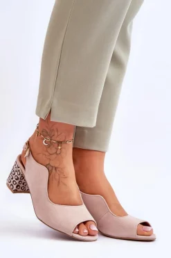 Damskie Maciejka Damskie Zamszowe Sandały Na Słupku 05870-04 Beżowe