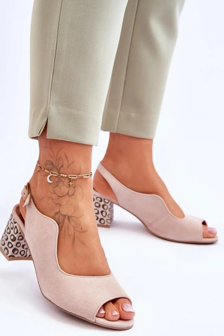 Damskie Maciejka Damskie Zamszowe Sandały Na Słupku 05870-04 Beżowe