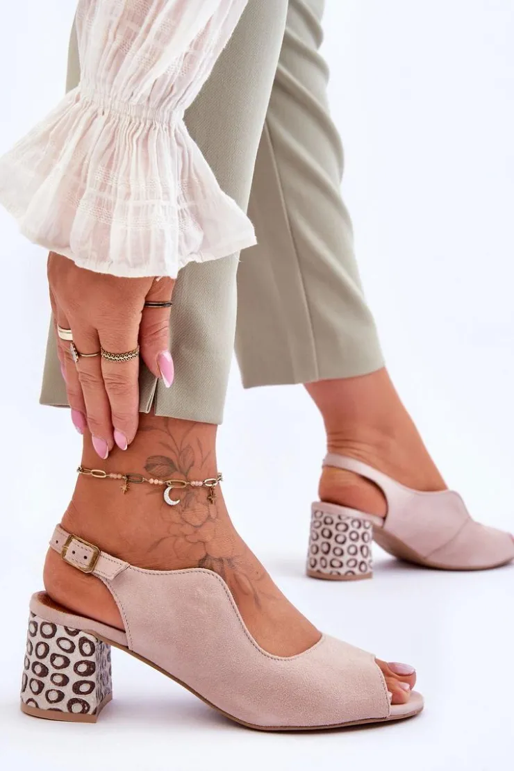 Damskie Maciejka Damskie Zamszowe Sandały Na Słupku 05870-04 Beżowe