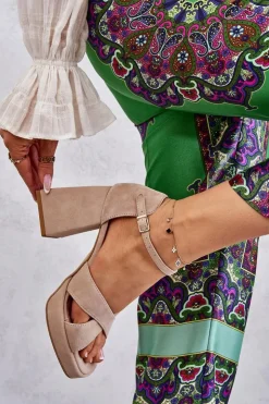 Boto Damskie Zamszowe Sandały Na Obcasie Lewski Shoes 3221 Beżowe