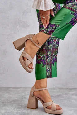 Boto Damskie Zamszowe Sandały Na Obcasie Lewski Shoes 3221 Beżowe