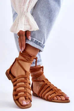 Damskie Boto Damskie Zamszowe Sandały Rzymianki Camel Sempre