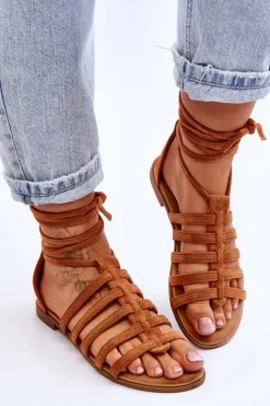 Damskie Boto Damskie Zamszowe Sandały Rzymianki Camel Sempre