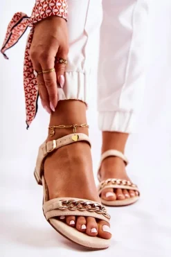 Buty damskie Vinceza Sandały Płaskie*Damskie Zamszowe Sandały Z Łańcuchem Beżowe Norine
