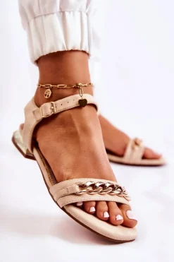 Buty damskie Vinceza Sandały Płaskie*Damskie Zamszowe Sandały Z Łańcuchem Beżowe Norine