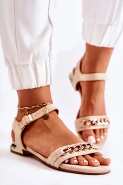 Buty damskie Vinceza Sandały Płaskie*Damskie Zamszowe Sandały Z Łańcuchem Beżowe Norine