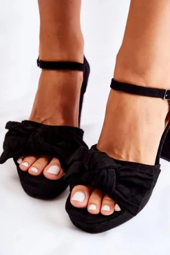 Damskie Boto Damskie Zamszowe Sandały Z Kokardą Czarne Reina