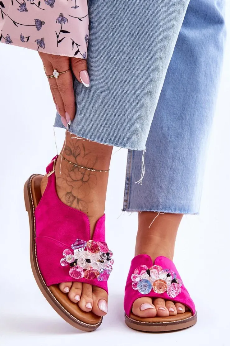 Buty damskie Vinceza Sandały Płaskie*Damskie Zamszowe Sandały Z Kamieniami Fuksja Mersea