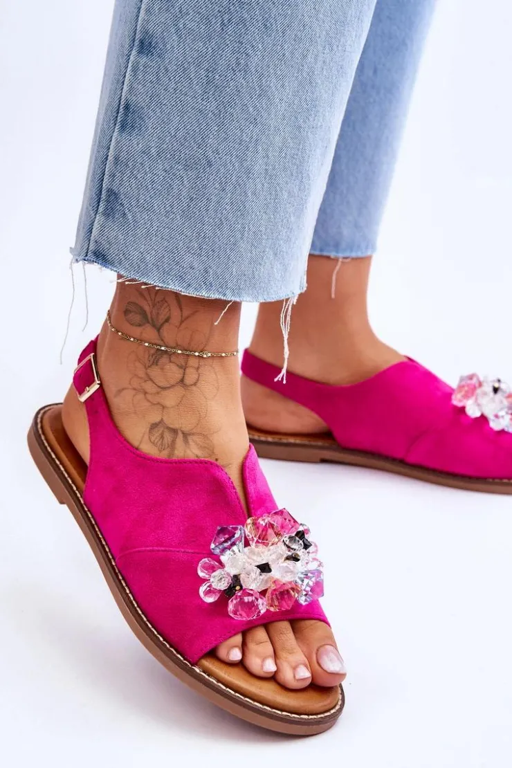 Buty damskie Vinceza Sandały Płaskie*Damskie Zamszowe Sandały Z Kamieniami Fuksja Mersea