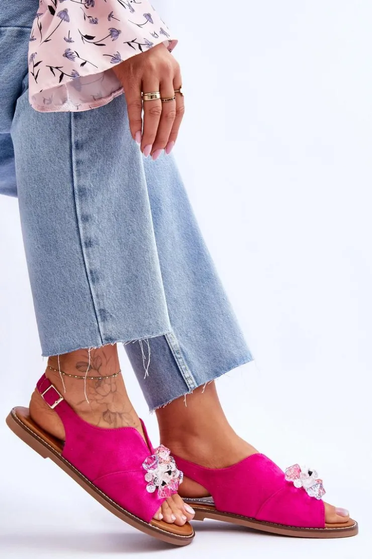 Buty damskie Vinceza Sandały Płaskie*Damskie Zamszowe Sandały Z Kamieniami Fuksja Mersea