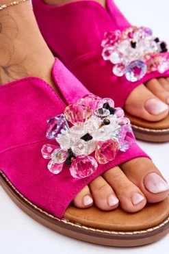 Buty damskie Vinceza Sandały Płaskie*Damskie Zamszowe Sandały Z Kamieniami Fuksja Mersea