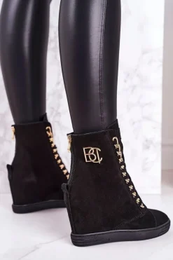 Sale Boto Damskie Zamszowe Sneakersy BOOCI 2222/066/z Złoty Łańcuch Czarne