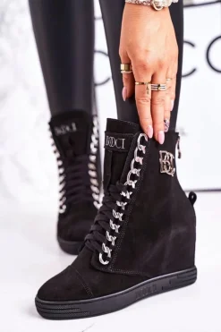 Damskie Boto Damskie Zamszowe Sneakersy BOOCI 2222/066/s Srebrny Łańcuch Czarne