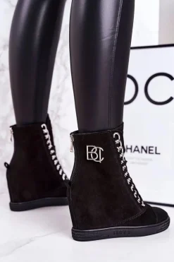 Damskie Boto Damskie Zamszowe Sneakersy BOOCI 2222/066/s Srebrny Łańcuch Czarne