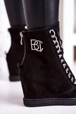 Damskie Boto Damskie Zamszowe Sneakersy BOOCI 2222/066/s Srebrny Łańcuch Czarne