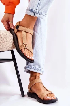 Damskie Boto Damskie Zamszowe Sportowe Sandały Ciemnobeżowe Harris