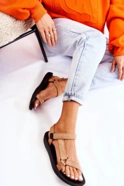 Damskie Boto Damskie Zamszowe Sportowe Sandały Ciemnobeżowe Harris