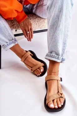 Damskie Boto Damskie Zamszowe Sportowe Sandały Ciemnobeżowe Harris