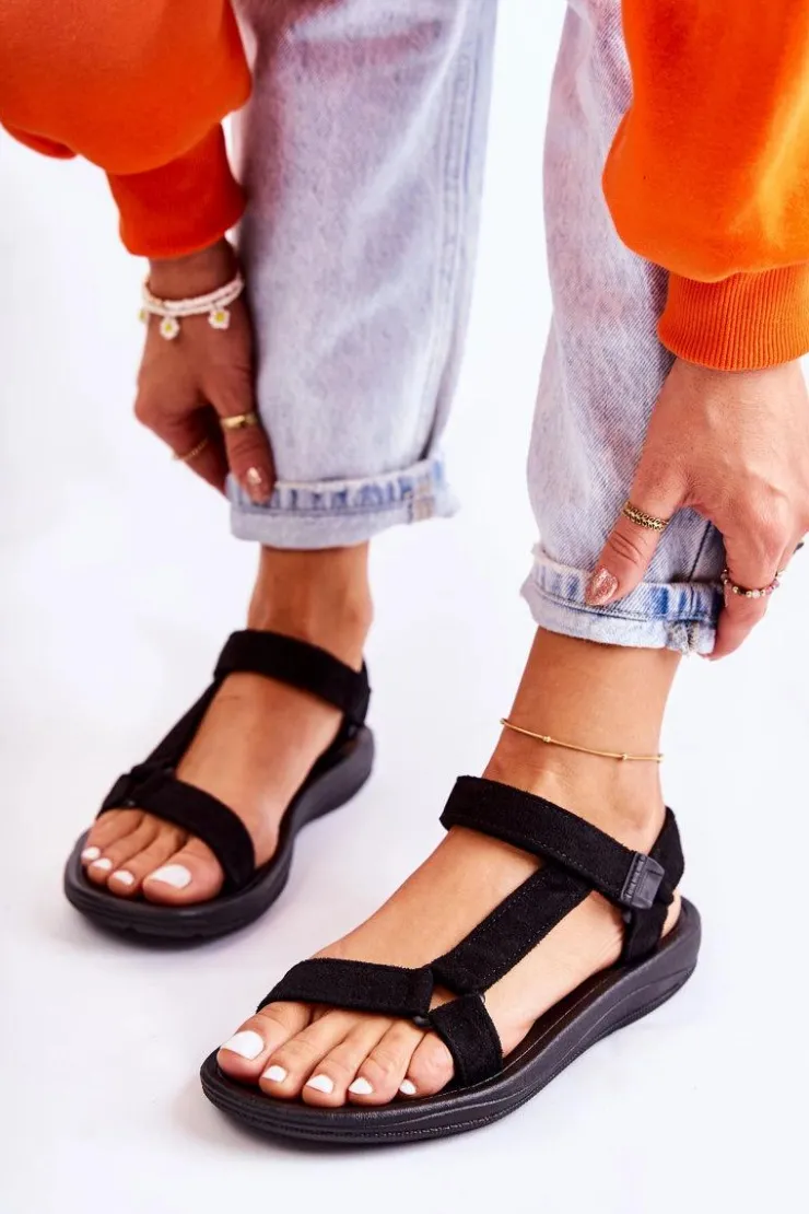 Boto Damskie Zamszowe Sportowe Sandały Czarne Harris Czarny