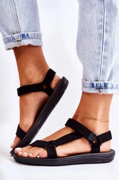 Boto Damskie Zamszowe Sportowe Sandały Czarne Harris Czarny