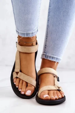 Boto Sandały Płaskie*Damskie Zamszowe Sportowe Sandały Beżowe Harris