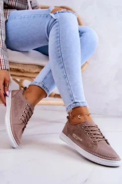 New Evento Damskie Zamszowe Tenisówki Brązowe Cloesa