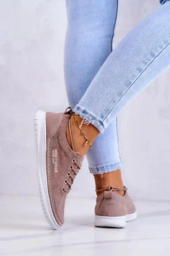 New Evento Damskie Zamszowe Tenisówki Brązowe Cloesa