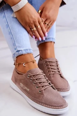 New Evento Damskie Zamszowe Tenisówki Brązowe Cloesa