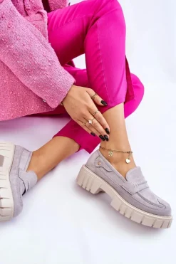 Damskie Boto Damskie Zamszowe Wsuwane Półbuty Szare Fiorell