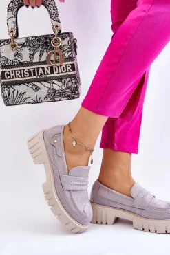 Damskie Boto Damskie Zamszowe Wsuwane Półbuty Szare Fiorell