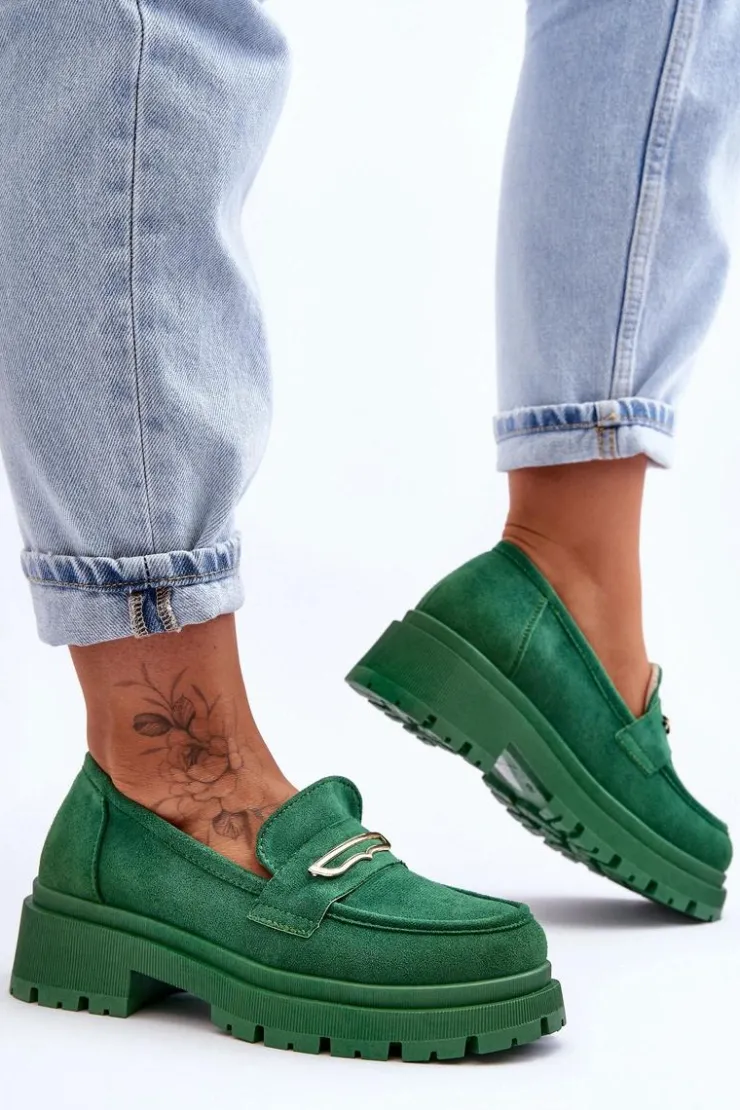 Sale Boto Damskie Zamszowe Wsuwane Mokasyny Zielone Pure Love