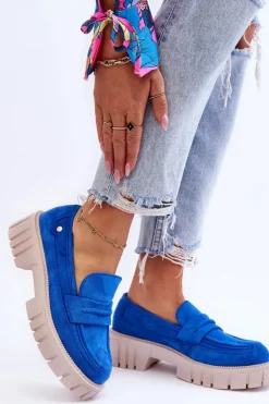 Boto Mokasyny Damskie Zamszowe*Damskie Zamszowe Wsuwane Półbuty Niebieskie Fiorell