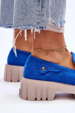 Boto Mokasyny Damskie Zamszowe*Damskie Zamszowe Wsuwane Półbuty Niebieskie Fiorell