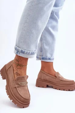 Damskie Boto Damskie Zamszowe Wsuwane Mokasyny Ciemnobeżowe Pure Love