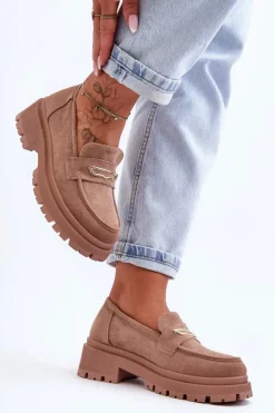 Damskie Boto Damskie Zamszowe Wsuwane Mokasyny Ciemnobeżowe Pure Love