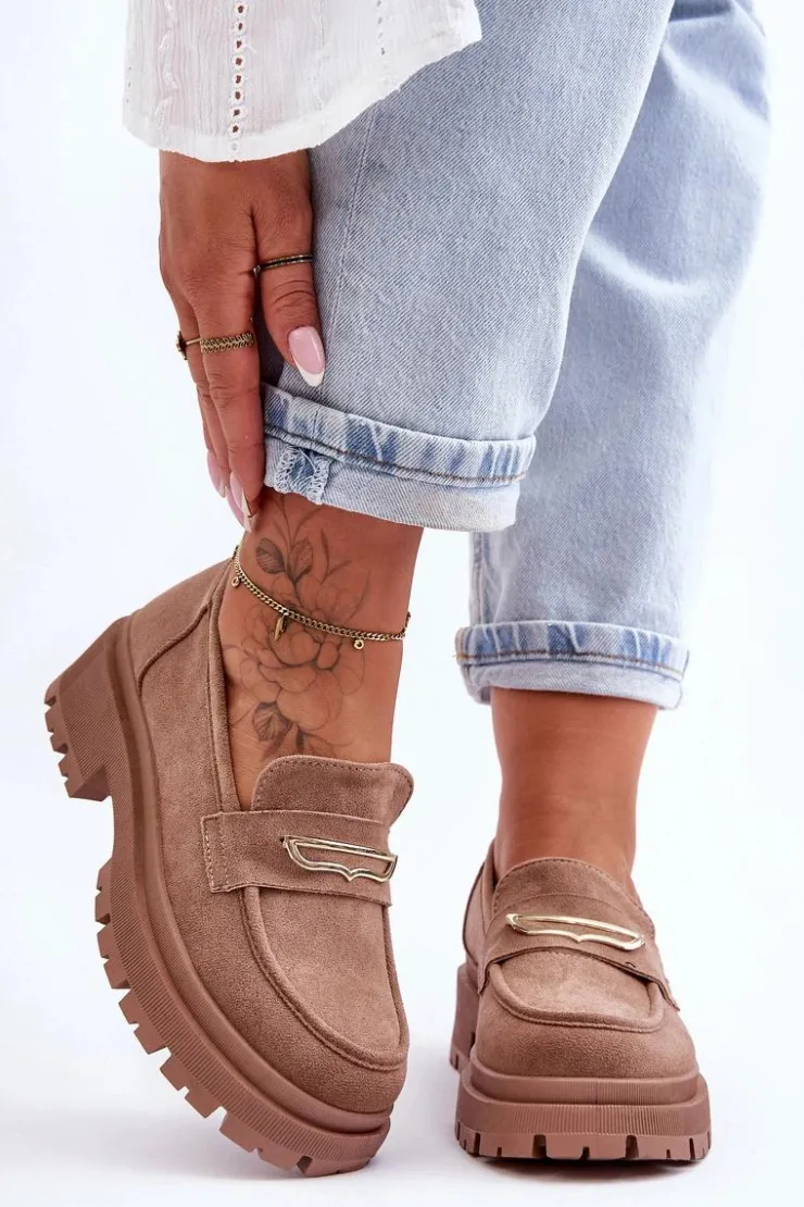 Damskie Boto Damskie Zamszowe Wsuwane Mokasyny Ciemnobeżowe Pure Love