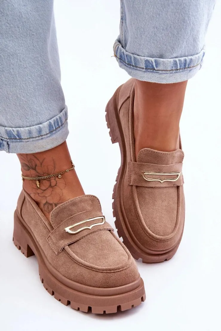 Damskie Boto Damskie Zamszowe Wsuwane Mokasyny Ciemnobeżowe Pure Love