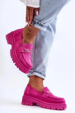 Sale Boto Damskie Zamszowe Wsuwane Mokasyny Różowe Pure Love