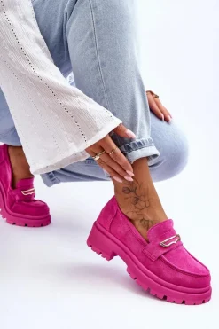 Sale Boto Damskie Zamszowe Wsuwane Mokasyny Różowe Pure Love